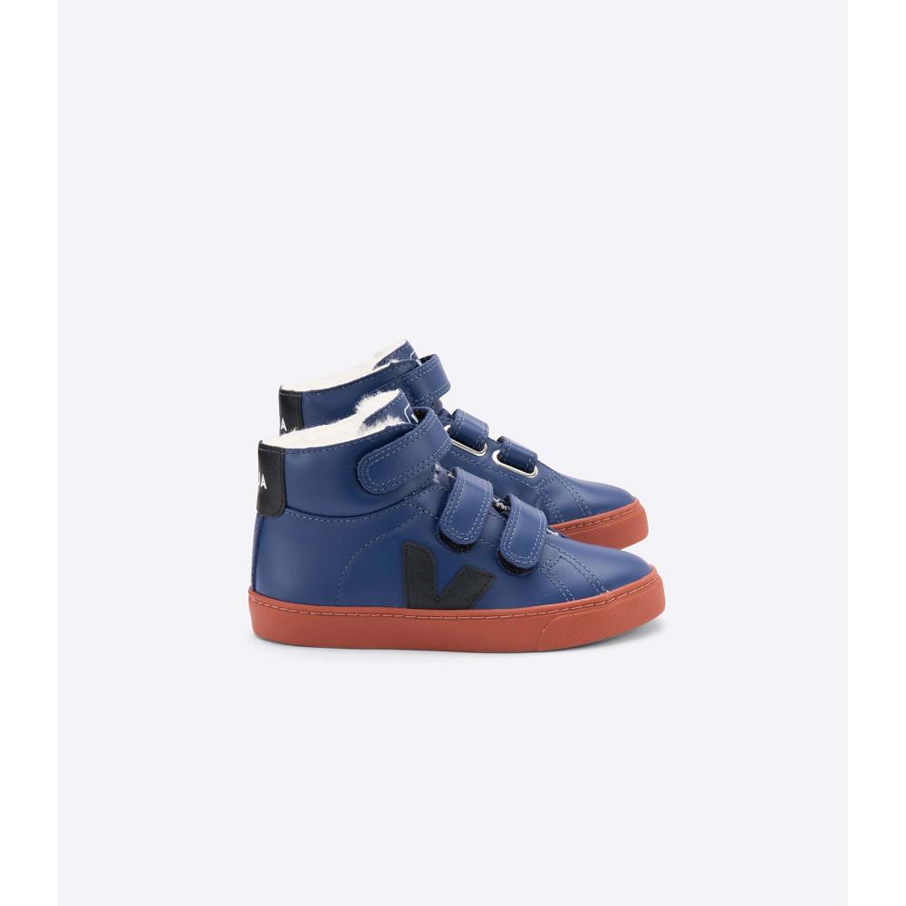 Kids\' Veja ESPLAR MID FURED LEATHER High Tops Blue | SG 689MQZ